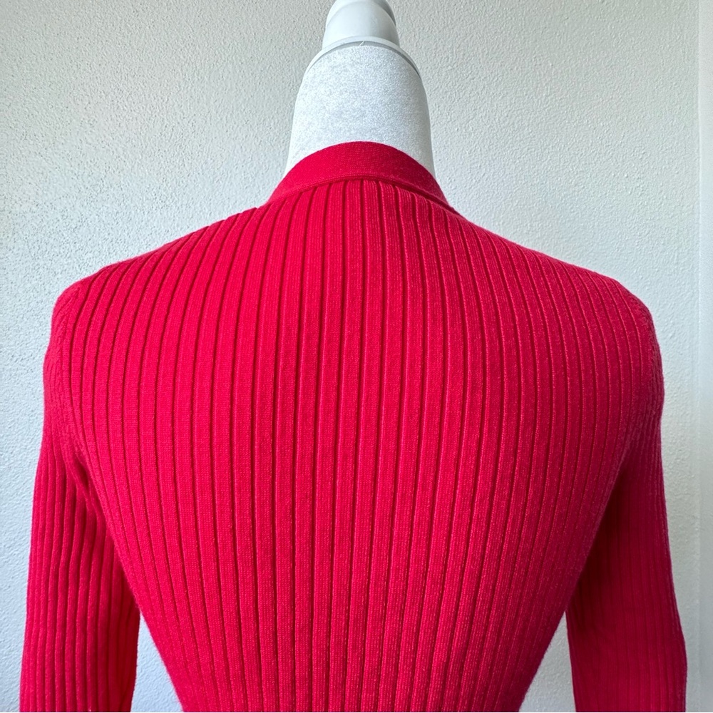 Commense Red Cardigan Ruffled Trim Pearl Button Long Sleeve SZ M NWT - Picture 7 of 12